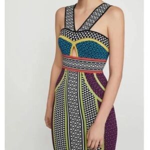 BCBGMaxAzria Blue and Purple Halter Bodycon Midi Dress